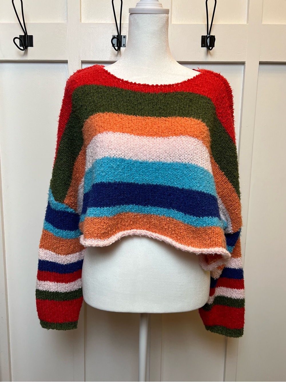 Altard State Size Small Oversized Crop Sweater Tassle Rainbow Fall Layering Boho